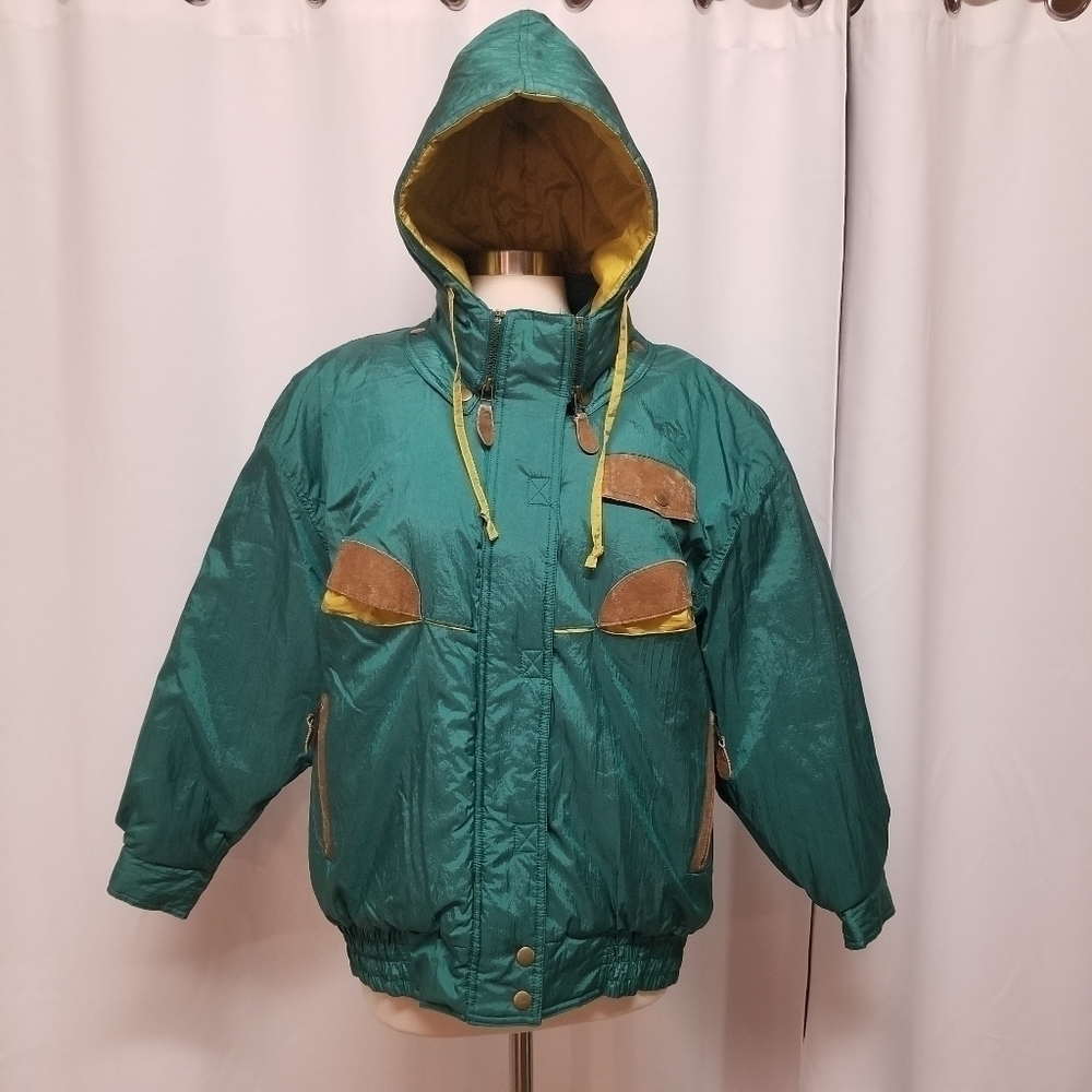 Vintage East West Teal Puffer Jacket Retro Size S Unisex